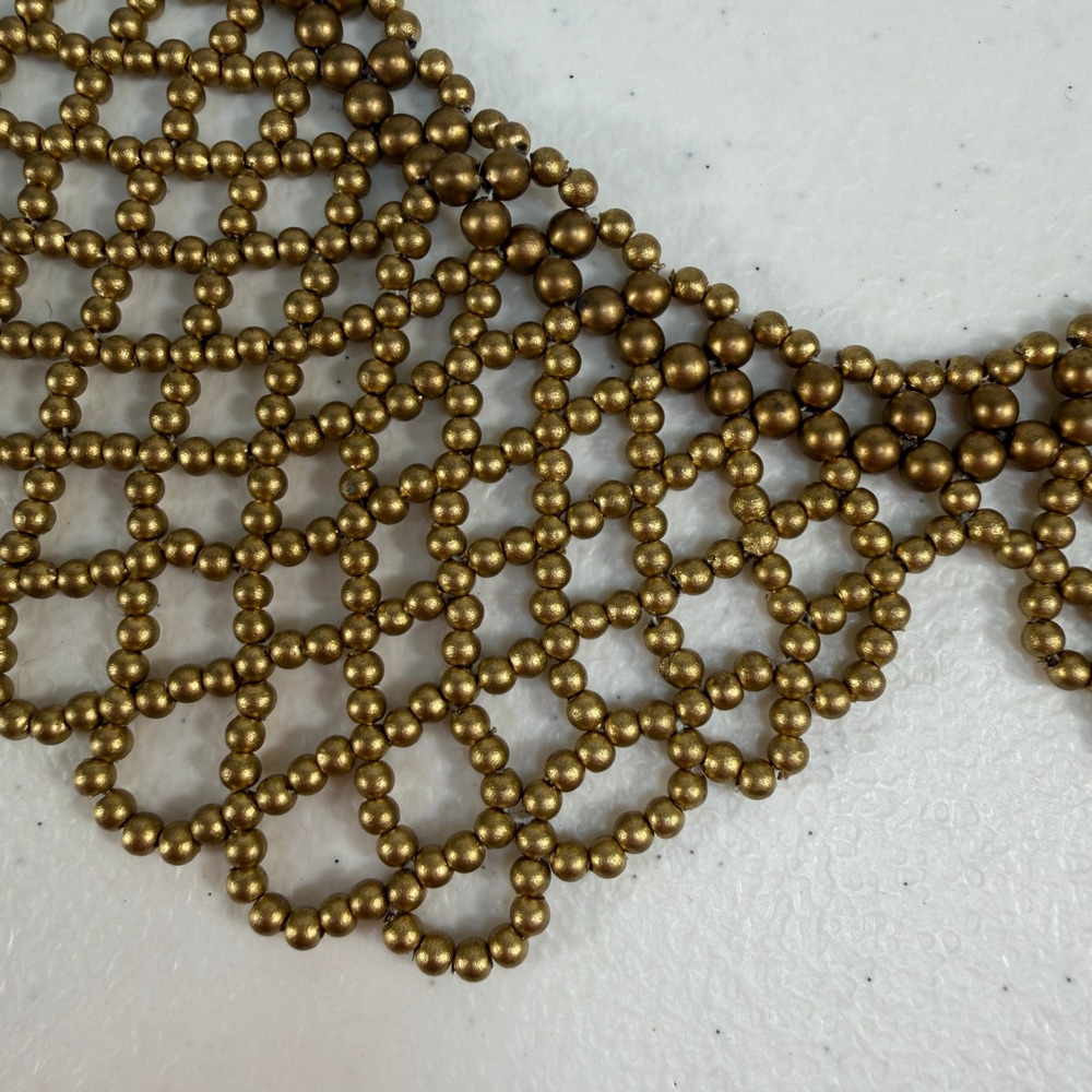 Vintage Necklace Peter Pan Collar Beaded Openwork Lattice Antique Gold Tone - Picture 7 of 8